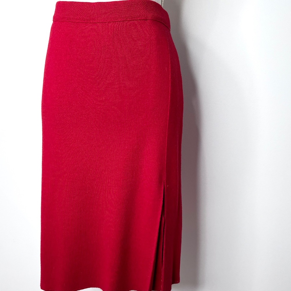 GISPA Italy Red Wool Knit Skirt with Side Slit, Elastic Waist Made in Italy